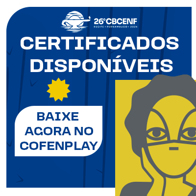 Banner azul com texto certificados disponíveis e baixe agora no cofenplay, referente ao 26° congresso brasileiro dos conselhos de enfermagem